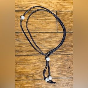 Four Pearls on dark brown suede necklace